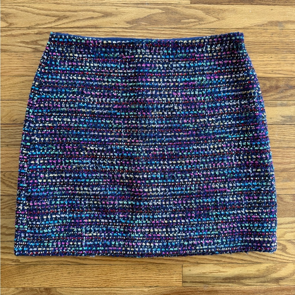 LOFT Vibrant Blue and Purple Tweed Mini Skirt